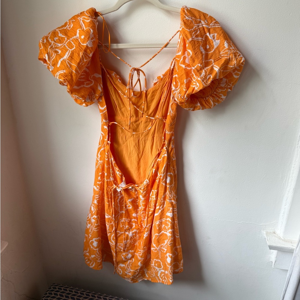 Astr Orange Floral Puff-Sleeve Mini Dress - Picture 5 of 5